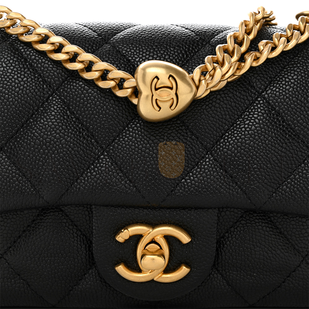 Ch*el caviar quilted mini sweetheart rectangular flap black (19*12*8cm)